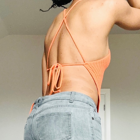 Orange Diamond Backless Knit Tie Top - Picture 8 of 9